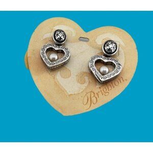 Brighton Sorority Row Pearl Post Dangle Earrings Silver Plated